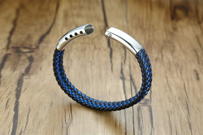 MEALGUET Bible Verse Religious Bracelets Christian Cross Scripture Engraved 2-Tone Black Blue Braided Bracelet Adjustable Wristband for Men,Personalized Inspirational Quotes, Religious Gifts - Image 4